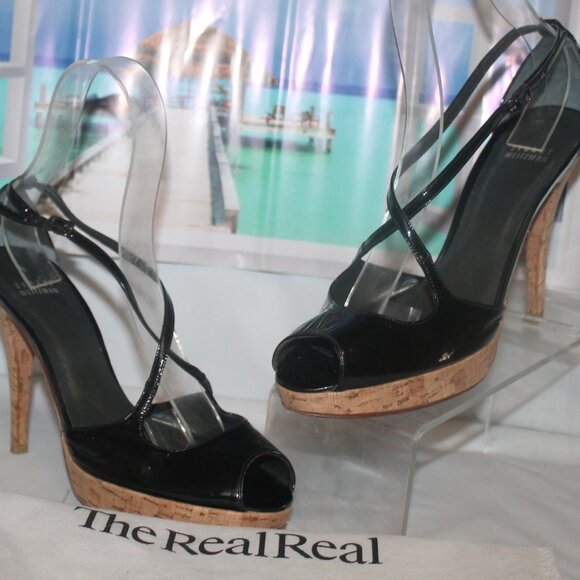 Stuart Weitzman Shoes - $385 Stuart Weitzman Exsling Patent Leather Strappy Cork Heels Sandals Real Real